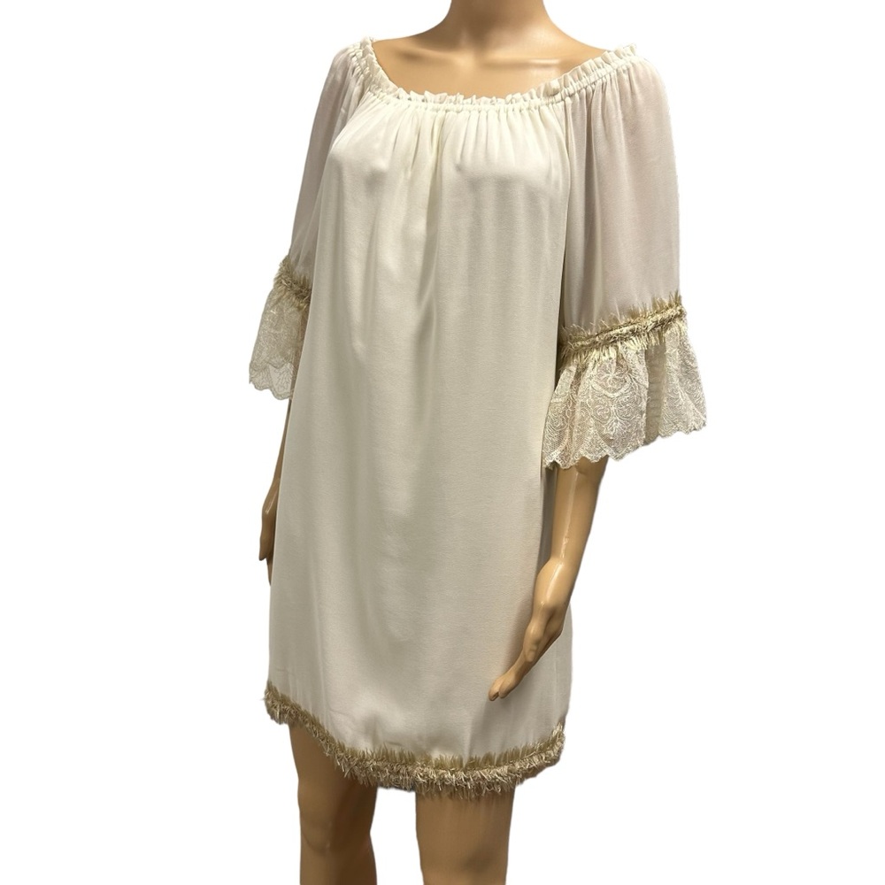 Basically Me Cream Embellished Lightweight Off Shoulder Lined Dress Nightgown M